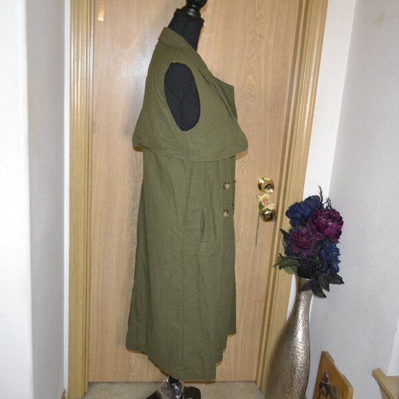 Bali Elf Made By Hand Olive Green 100% Linen Arden Vest Trench - Picture 6 of 10